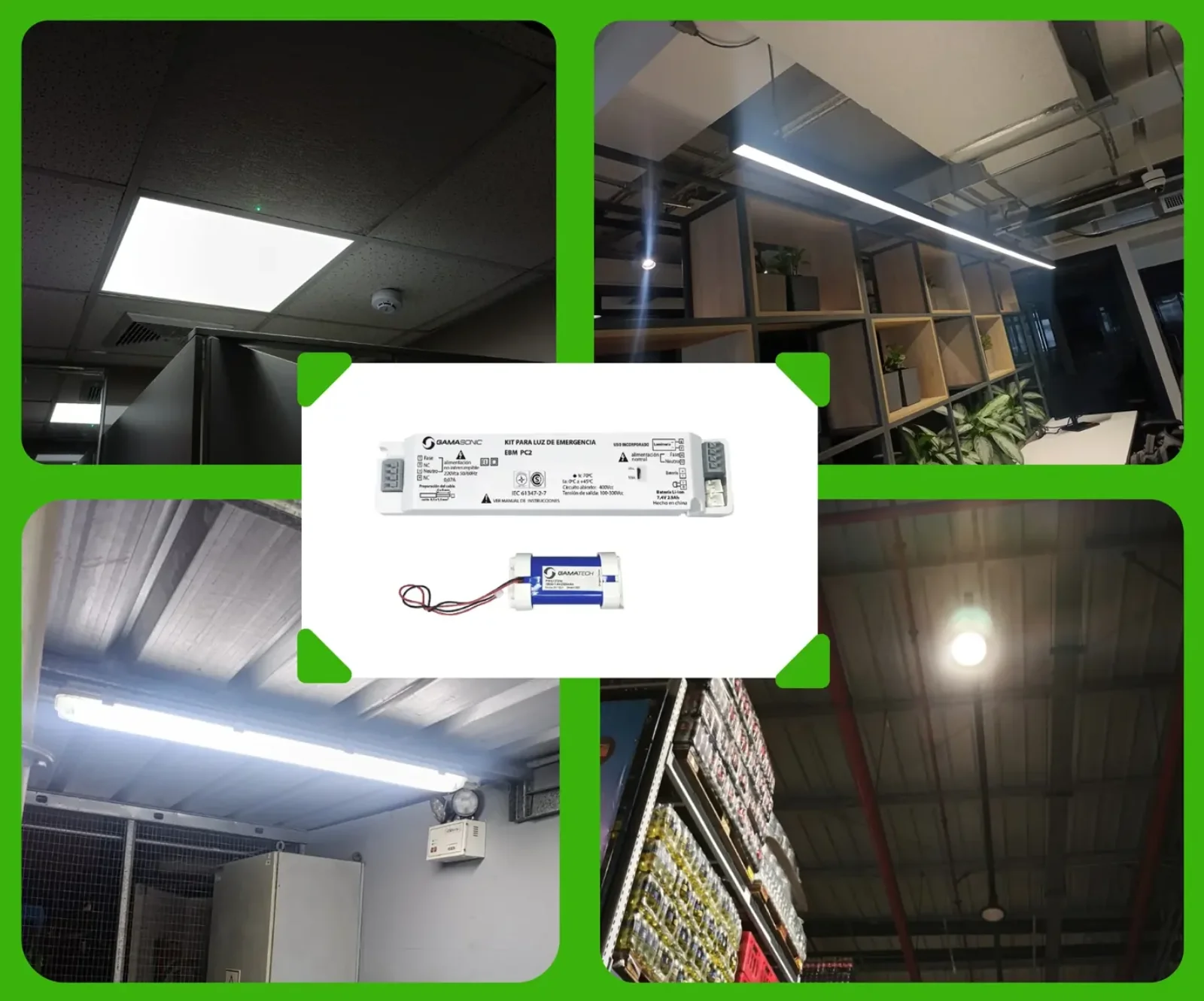 Kit de emergencia instalado en diferentes luminarias LED